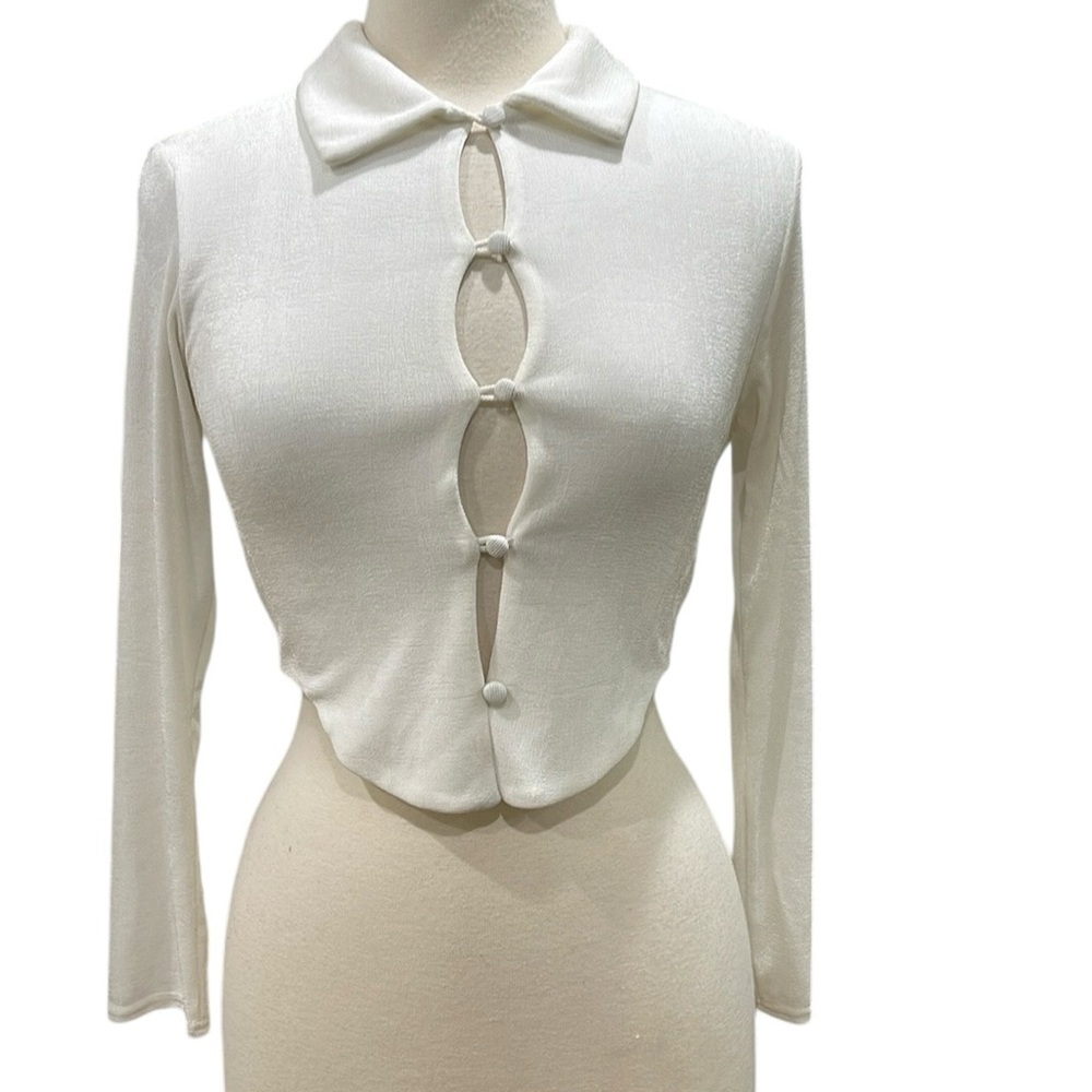 Vintage Sky to Moon Button Front Stretch Top Long Sleeves SZ S Off White